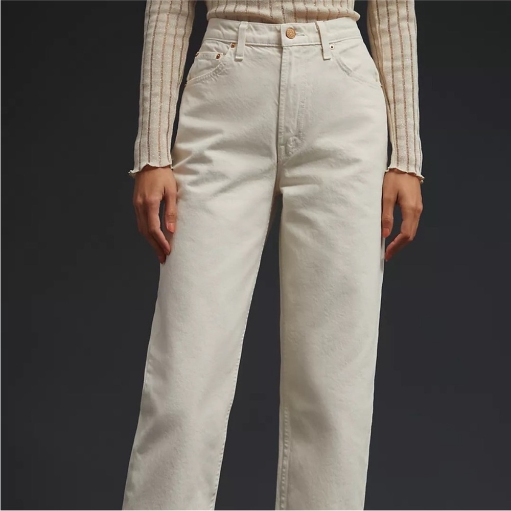 Zara Jeans White Denim Raw Hem The Grunge Pants Women’s 6 Fisherman Minimalist